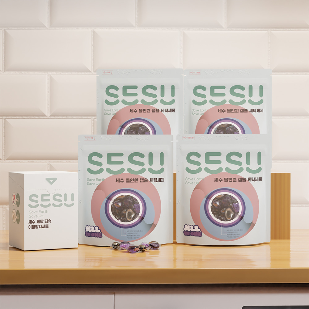 에스이에스유(SESU)세수 캡슐 세탁 세제 120개입 이염방지시트 100매입 세트